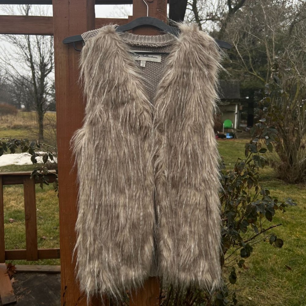 Sebby Collection Vest Women S/P Tan Multi Fun Fur Knit Acryl Polyester